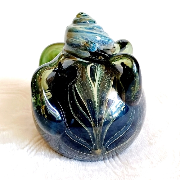 *Vintage Abstract Surrealistic Hand Blow Art Glass Paperweight Round Offi… - Picture 3 of 8